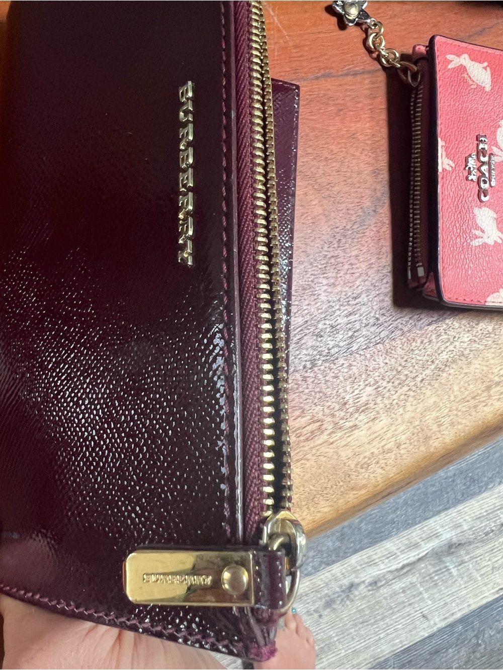 Beautiful Burberry Deep Burgundy Patent Leather Zip Wallet with Gold Hardware! - Picture 6 of 6